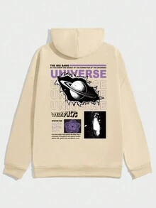 Men's Pattern Printed Warm Lined Hoodie With Long Sleeves - Khaki - View 5