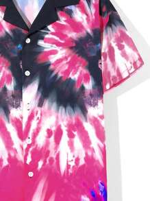 SHEIN Tween Boys' Casual Street Gradient Tie Dyeing & Printed Short Sleeve Open Stitch Loose Shirt - Multicolor - View 5
