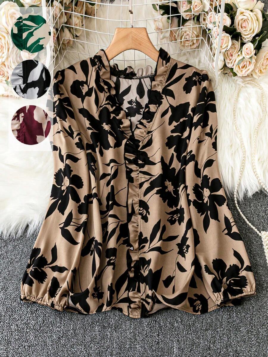 SHEIN Clasi Camicia / Blusa Taglia Grande Con Stampa Floreale