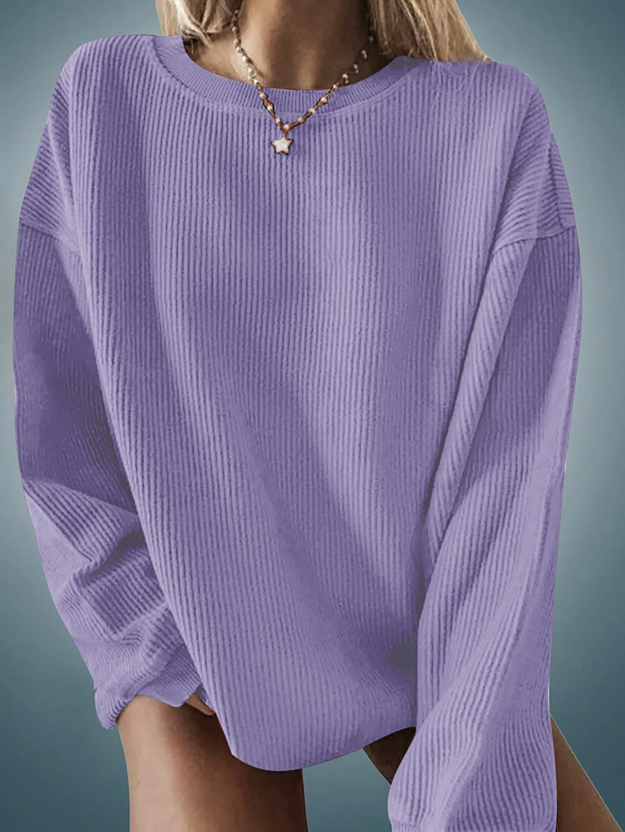 INAWLY Women's Round Neck Long Sleeve Sweatshirt Pullover Fall Outfit - Purple - View 1