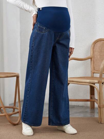 SHEIN Maternity Adjustable Waistband Flared Jeans