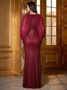 Women's Sequin Patchwork High Slit Evening Dress - Red - View 2