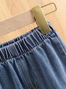 2 件/套女嬰時尚方領長袖上衣荷葉邊下擺喇叭牛仔褲 - 彩色 - 查看 6