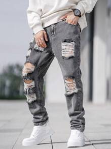 QuarKem Men's Distressed Denim Jeans - Grey - View 5