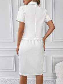 SHEIN Frenchy Summer Women's Short Sleeve Button Front Top & Skirt 2 Piece Set - White - View 4