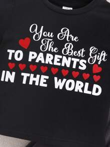 SHEIN Em bé Con trai Lá thư In Ngắn tay Vòng cổ Áo Và Quần có chân Bộ - màu đen - Xem 13