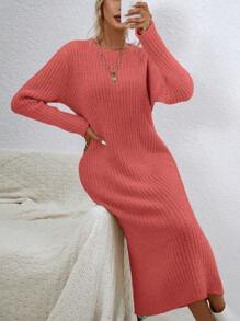 SHEIN Essnce 女款純色毛衣裙 - 西瓜粉 - 查看 1