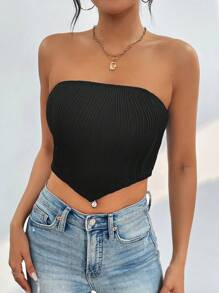 SHEIN PETITE Textured Áo không dây - màu đen - Xem 3