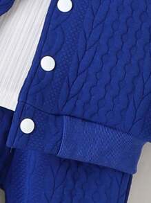 男嬰長袖連帽運動衫套裝,附字母貼片和色塊設計,3 件套