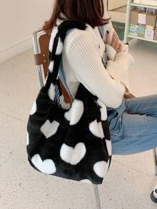 ROMWE Kawaii Fall And Winter New Plush Love Tote Bag Women'S Shoulder Large-Capacity Vest Bag Ins Korean Valentine'S Day Gift - Multicolor - View 4