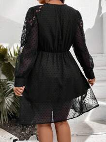 SHEIN Clasi Vestido De Manga Larga Con Encaje De Patchwork Para Mujer Talla Grande - Negro - Ver 2