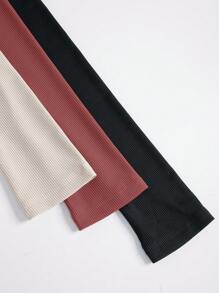 SHEIN Essnce Lot De 3 T-shirts À Manches Longues En Tricot Côtelé - Multicolore - Voir 3