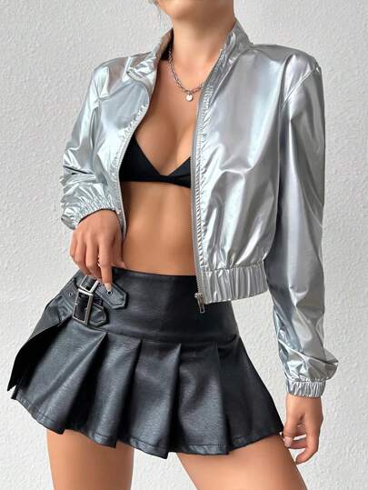 Lunelith SHEIN Lunessa Women's Metallic Short Jacket Fall Winter Cloth For Women