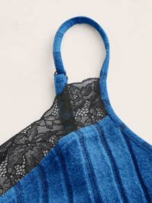 SHEIN ICON 女蕾絲拼接羅紋吊帶上衣 - 寶藍色 - 查看 3