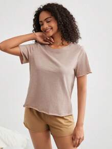 Ocili Leisure Plain Knitted T-Shirt And Shorts Homewear Set With Design Feeling, Comfortable And Breathable.