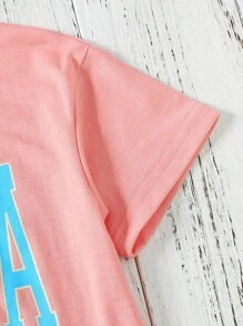 SHEIN 幼童女生字母印花短袖t恤 - 橘色 - 查看 5