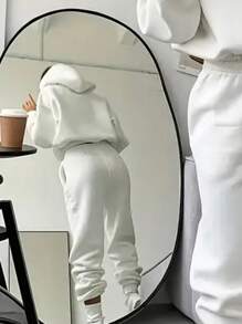 INAWLY Của phụ nữ Lá thư In Hoodie Và Quần thể thao Bộ Đối với Giải trí Mặc - trắng - Xem 2