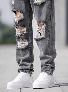 QuarKem Men's Distressed Denim Jeans - Grey - View 6