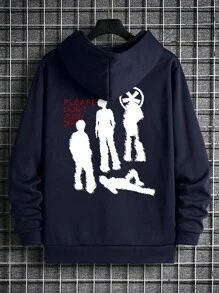 男士肖像和口号印花连帽衫 - 藏蓝色 - 查看 3