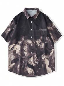 Street Life Camisa de manga corta para hombres con estampado de personaje, apta para primavera y verano, escuela - Multicolor - Ver 1