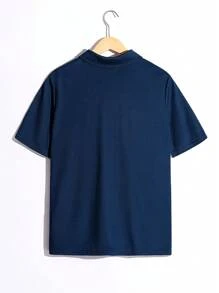 SHEIN 青少年男孩舒適休閒短袖polo衫,印花及色塊設計 - 彩色 - 查看 2