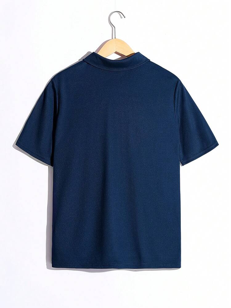 SHEIN 青少年男孩舒適休閒短袖polo衫,印花及色塊設計 - 彩色 - 查看 2