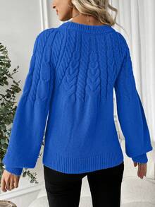 SHEIN Essnce 女款圓領垂肩長袖毛衣 - 藍色 - 查看 2