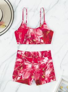 SHEIN Swim 夏季沙灘隨機印花比基尼套裝情人節 - 彩色 - 查看 3