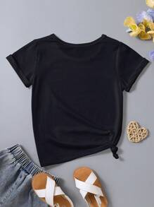 SHEIN Little Girls' Cartoon Printed Short Sleeve T-Shirt - White - View 2