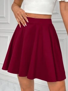 SHEIN Essnce 女士褶皺迷你裙 - 酒紅色 - 查看 1