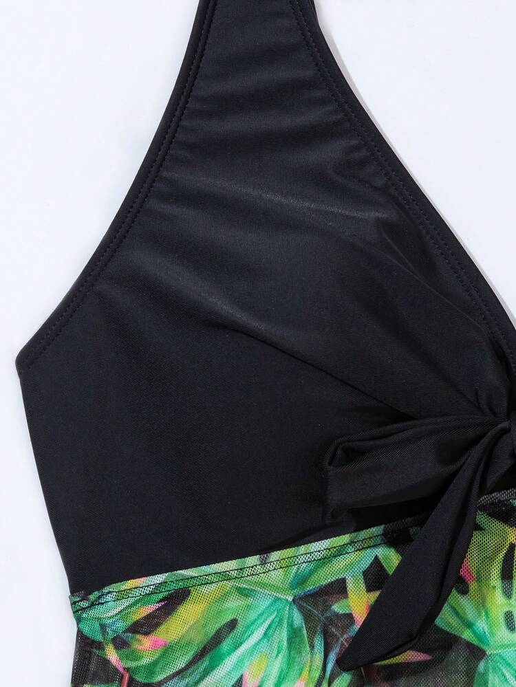 Summer Women'S Casual Tropical Plant Print Cami Tankini