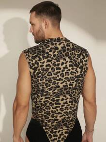 FeverCity 男士豹紋印花綁帶連體衣