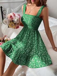 Breezaya Của phụ nữ Không tay Nếp uốn Váy hoa - màu xanh lá - Xem 6