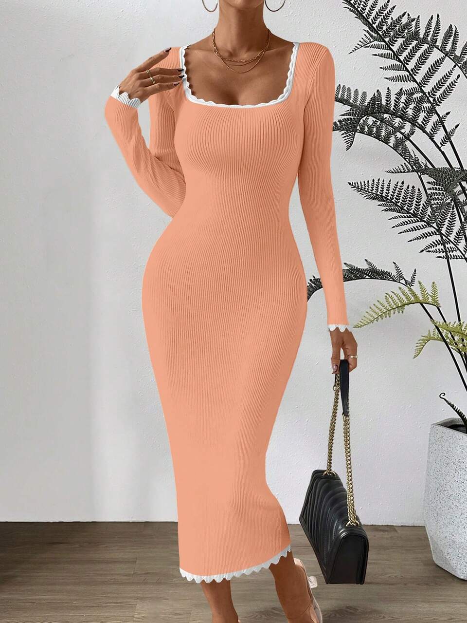 Contrast Trim Bodycon Sweater Dress