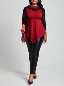 SHEIN Lady Plus Size Women'S Lace Patchwork T-Shirt - Multicolor - View 1