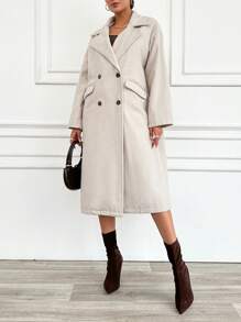 EURMUSE Women'S Double Breasted Drop Shoulder Fall/Winter Woolen Coat - White - View 5