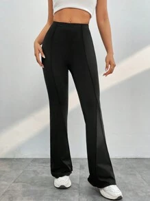 SHEIN PETITE 純色喇叭褲 - 黑色 - 查看 1