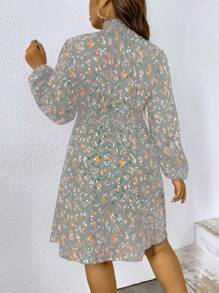 SHEIN Clasi Plus Size Printed Stand Collar Dress - Multicolor - View 2