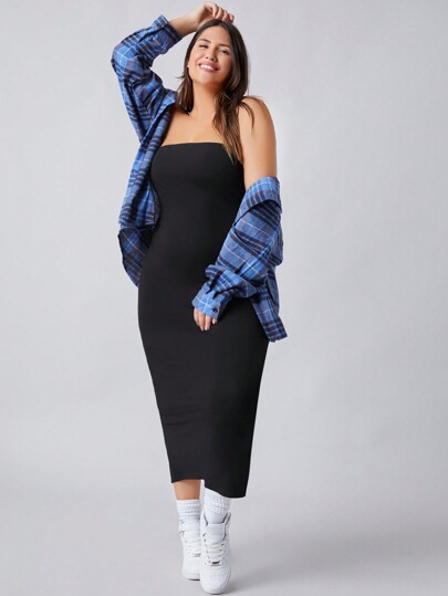 Plus Split Back Tube Casual Dinner Dating Dress