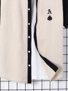 SHEIN 青少年男孩寬鬆短袖襯衫,帶黑桃a圖案,配色設計 - 彩色 - 查看 3