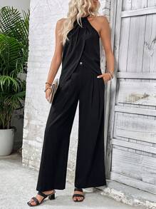Breezaya Conjunto De 2 Piezas Casual De Color Sólido Para Mujer