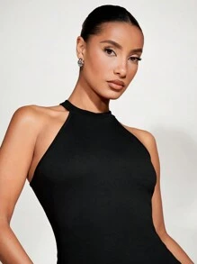 SHEIN BASICS Halter Neck Váy bodycon - màu đen - Xem 7