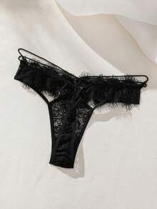 SHEIN Lencería de mujer tanga con calados y encaje, sexy