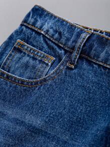 SHEIN Teen Boys' Deep Blue Distressed Frayed Hem Denim Jeans With Abrasion - Blue - View 4