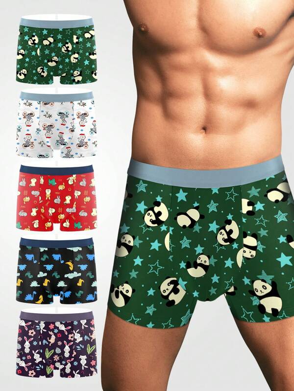 Men 5pcs Cartoon Graphic Boxer Brief