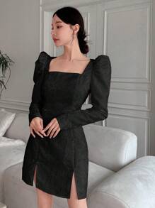 EastFlair 女款中式開叉領口腰袖側開衩洋裝 - 黑色 - 查看 6