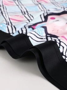 男式卡通印花色塊中腰短褲 - 彩色 - 查看 8