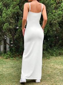 SHEIN EZwear Vestido Básico De Correa Espagueti Blanco Para Mujer