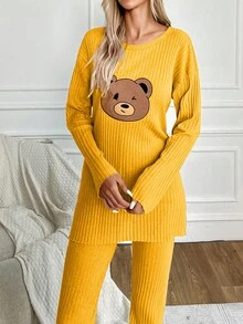 RueChic Women's Bear Printed Homewear Pajama Set - Yellow - View 5