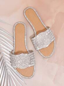 SHUZIA Sandali flat da donna decorati con glitter, adatti per Ognissanti, Natale, autunno, inverno, Capodanno, San Valentino, regali, scarpe estive per San Valentino - Argento - Visualizzare 6